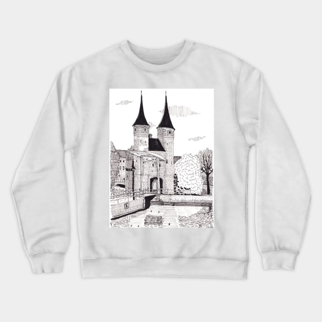 Oosterpoort Delft Netherlands - Eastern Gate Delft City Travel Art Crewneck Sweatshirt by Wall-Art-Sketch